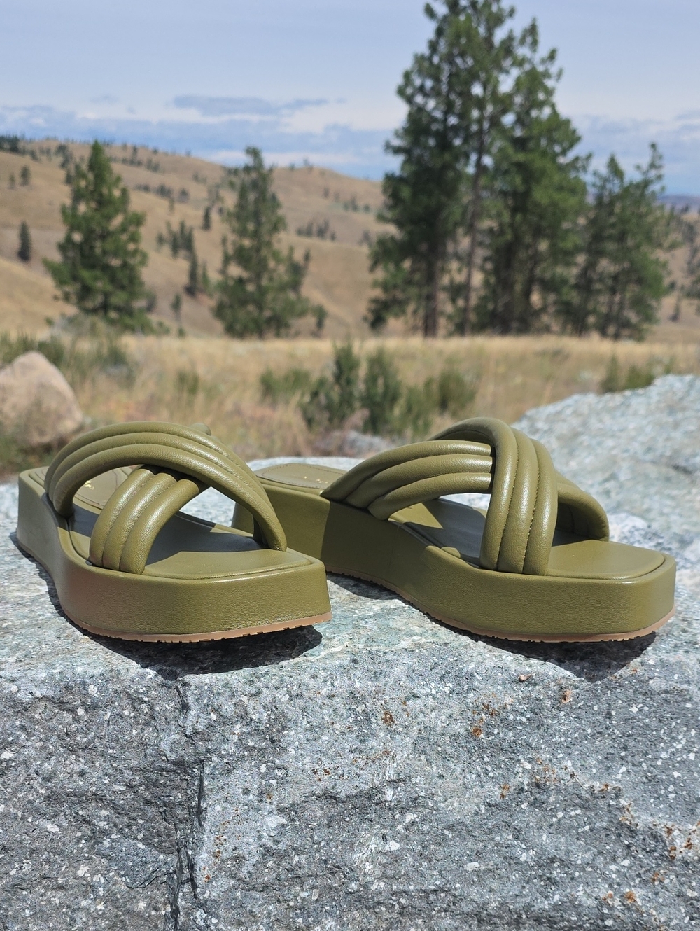 Sicily Olive Green Padded Crisscross Platform Sandals